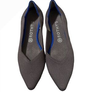 Rothy's Pointed Toe Flats in Charcoal with Blue Trim